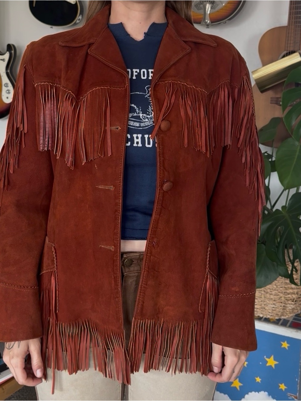 Rust Brown Suede Fringe Jacket